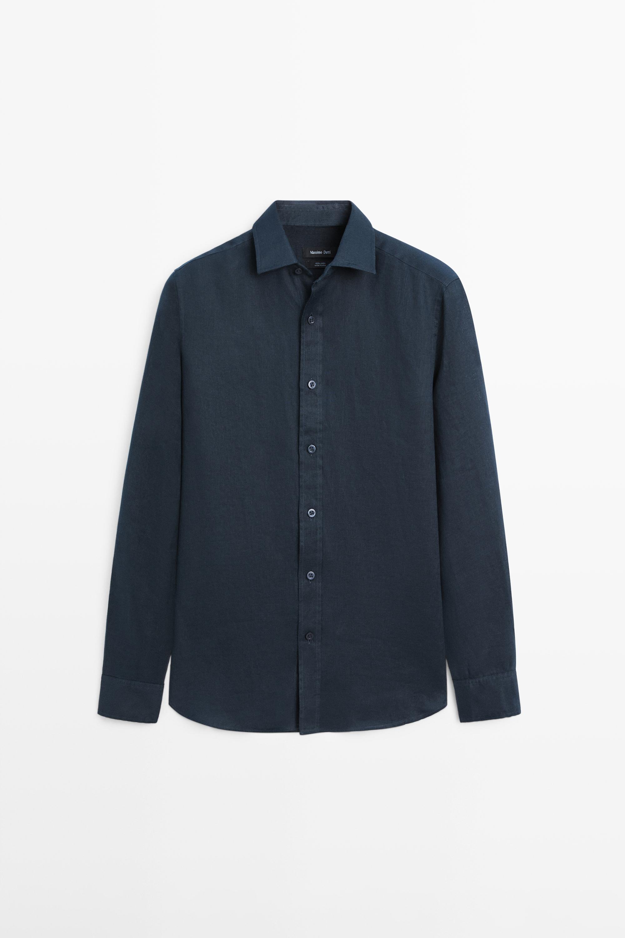 Slim fit 100% linen shirt — Navy blue