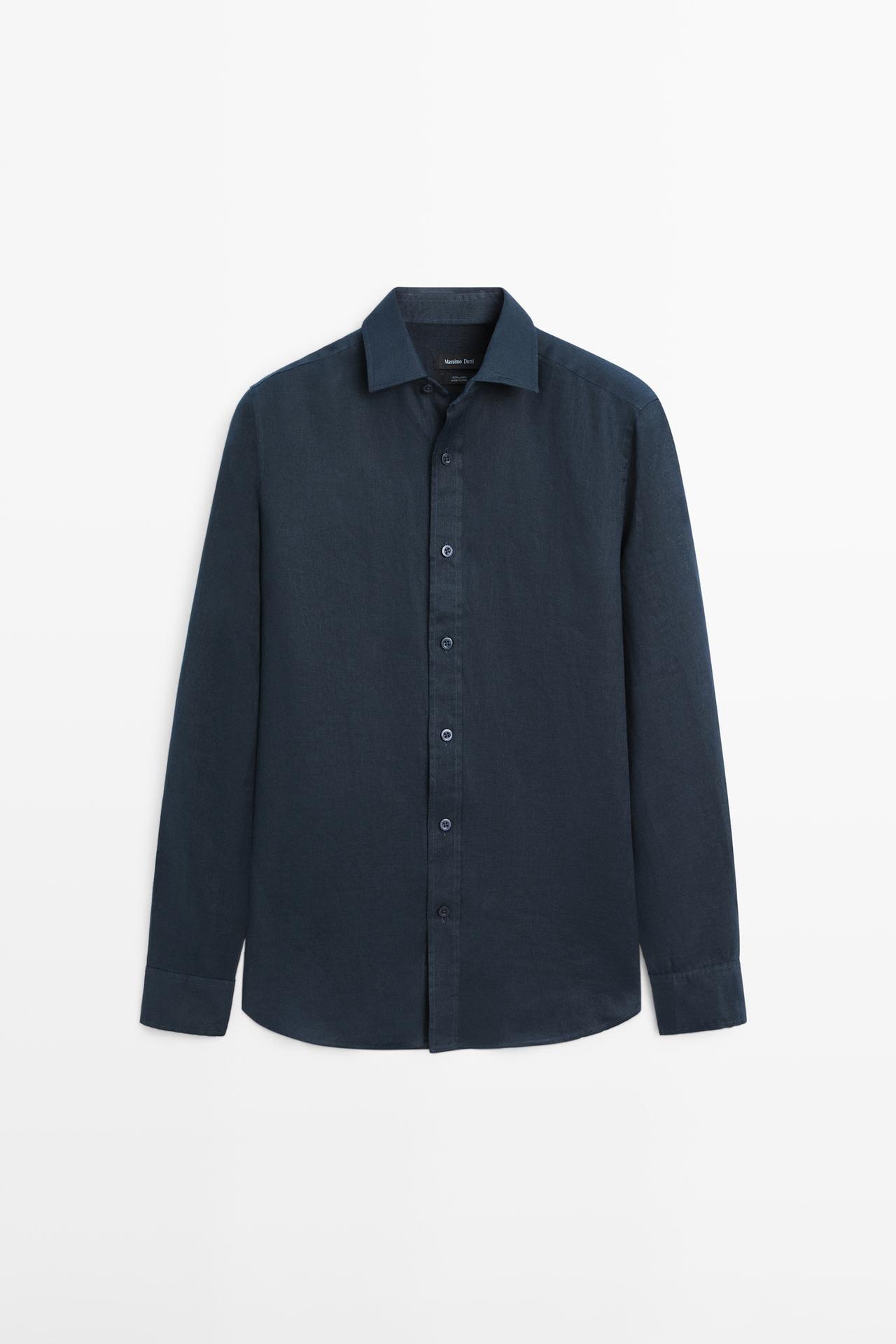 Slim fit 100% linen shirt — Navy blue