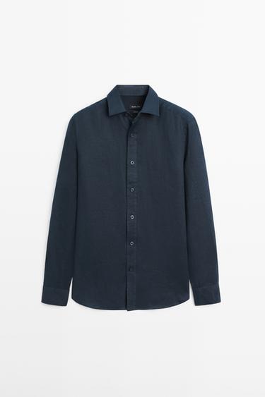 Zara Slim fit 100% linen shirt - Navy blue