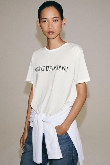 OVERSIZED TEXT T-SHIRT - Oyster-white by Zara