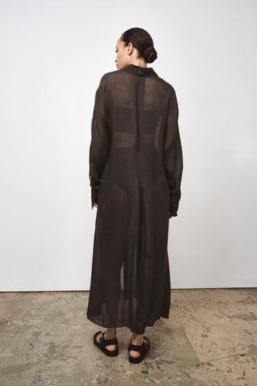 ROBE TUNIQUE AVEC RAMIE ZW COLLECTION - Marron de Zara - Image 2