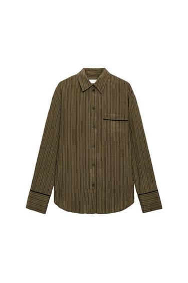 FLIESSENDES STREIFENHEMD ZW COLLECTION - Braunblau von Zara