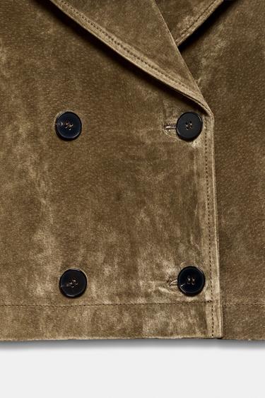CROPPED DOUBLE-BREASTED 100% LEATHER TRENCH COAT - Dark khaki by Zara - Image 9