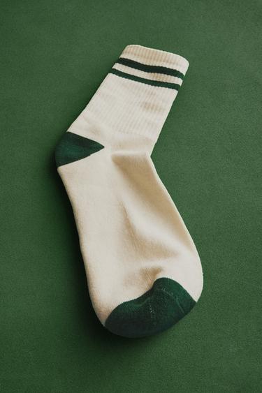SET OF COTTON TENNIS SOCKS (SET OF 2) - Ecru / Green by Zara - Image 5