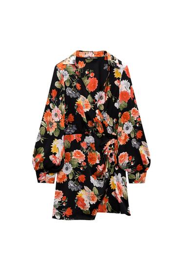 PRINTED DRESS WITH SHOULDER PADS