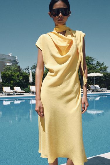 Zara ZW COLLECTION FLOWY MIDI DRESS - Yellow