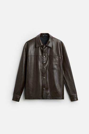 WASHED LEATHER EFFECT OVERSHIRT - Leather by Zara