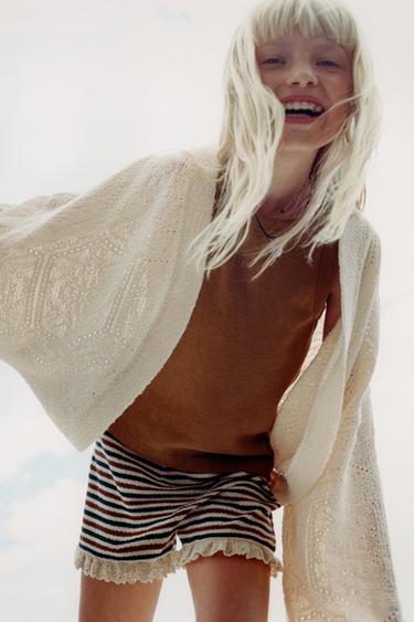 SHORT CUTWORK KAFTAN - Ecru by Zara