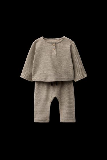 T-SHIRT- UND HOSEN-SET MIT STREIFEN - grau-beige von Zara - Bild 0