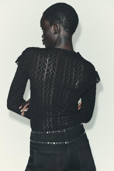 LACE TOP WITH RUFFLES - Black by Zara - Image 4