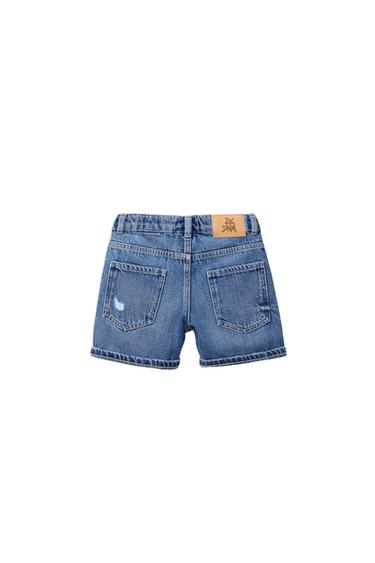 Zara RIPPED DENIM SHORTS - Mid-blue