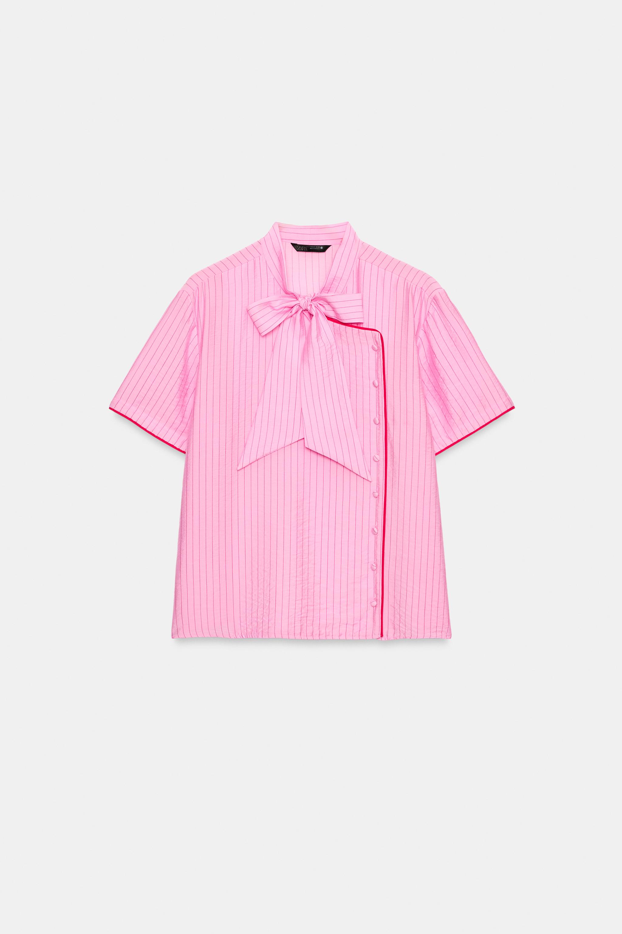 Женские рубашки Zara STRIPED TIE TOP — фото 7