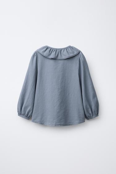 CHEMISE COL CLAUDINE STRUCTURÉE - Bleu / Gris de Zara - Image 1