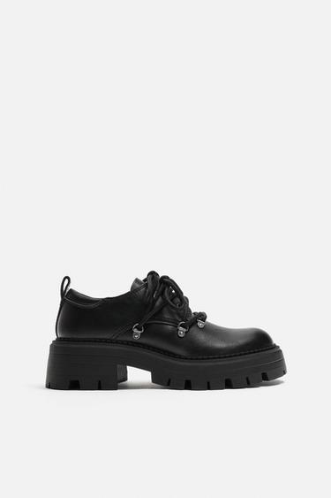 Zara 厚底多排鞋帶孔鞋 - 黑色