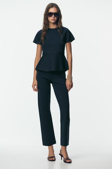 BLUSA DE TRICÔ PEPLUM - Azul-marinho da Zara - Imagem 0