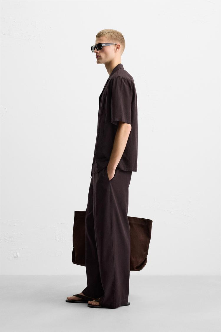 PLEATED COTTON - LINEN TROUSERS - Dark brown by Zara - Image 3