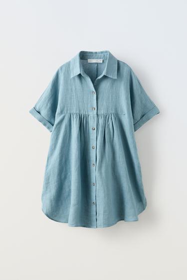 ROBE EN LIN - Bleu ciel de Zara - Image 0