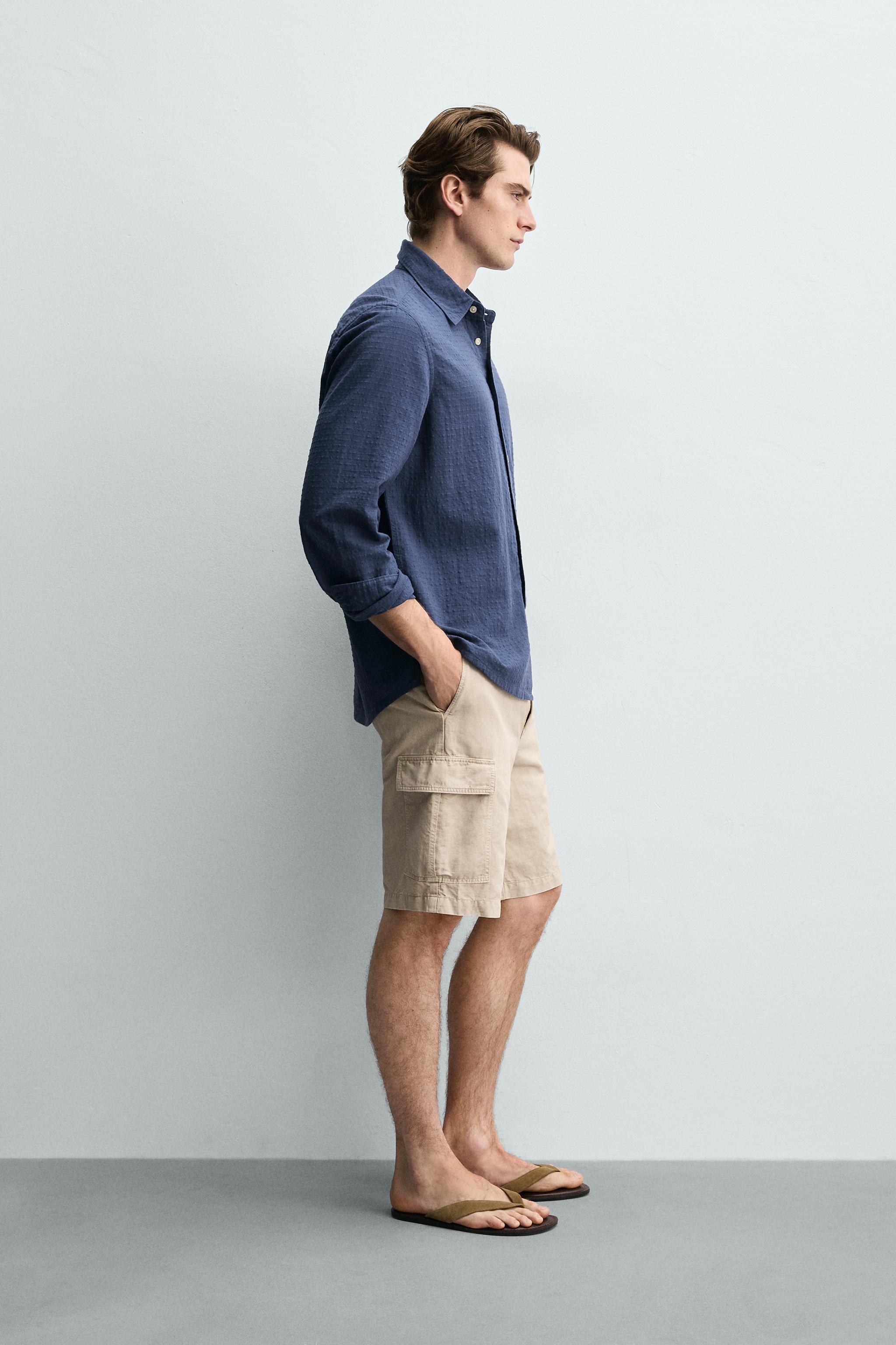 COTTON-LINEN BLEND CARGO SHORTS