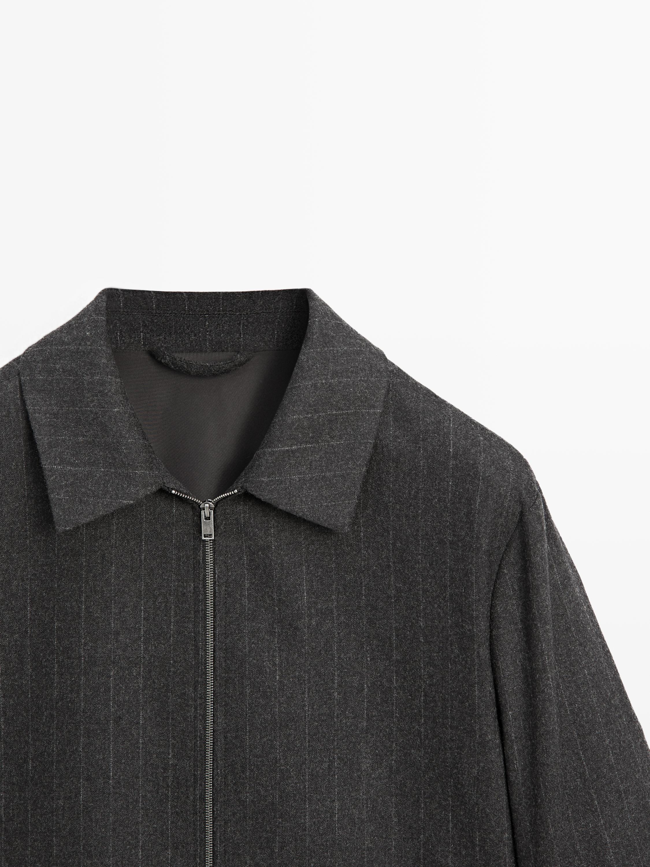 Blouson à rayures en laine mélangée