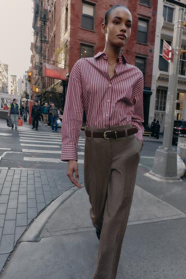 CAMISA RAYAS POPELÍN - Burgundy de Zara