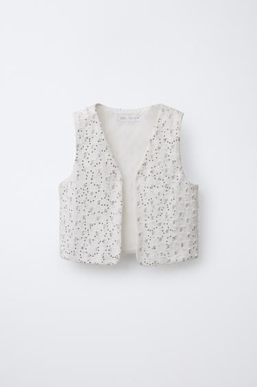 CHALECO SARGA BRILLOS - Blanco roto de Zara - Imagen 0