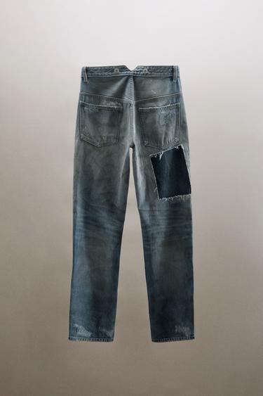 TRF LOW-RISE RIPPED PATCH JEANS - Blue by Zara - Image 2