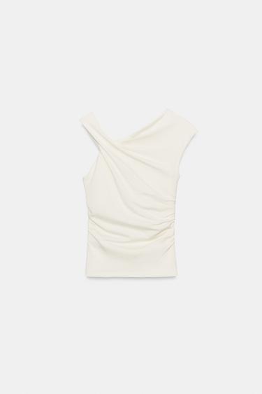 ASYMMETRIC DRAPED T-SHIRT - Ecru by Zara - Image 6