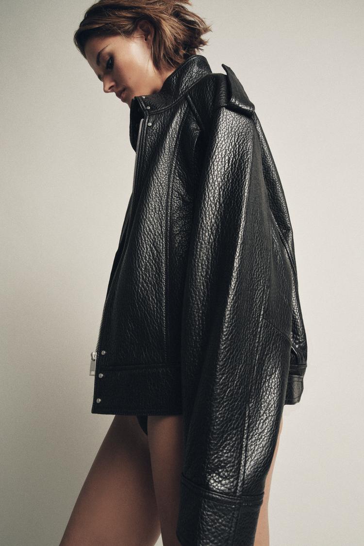 Zara 100% LEATHER BOMBER JACKET ZW COLLECTION LIMITED EDITION