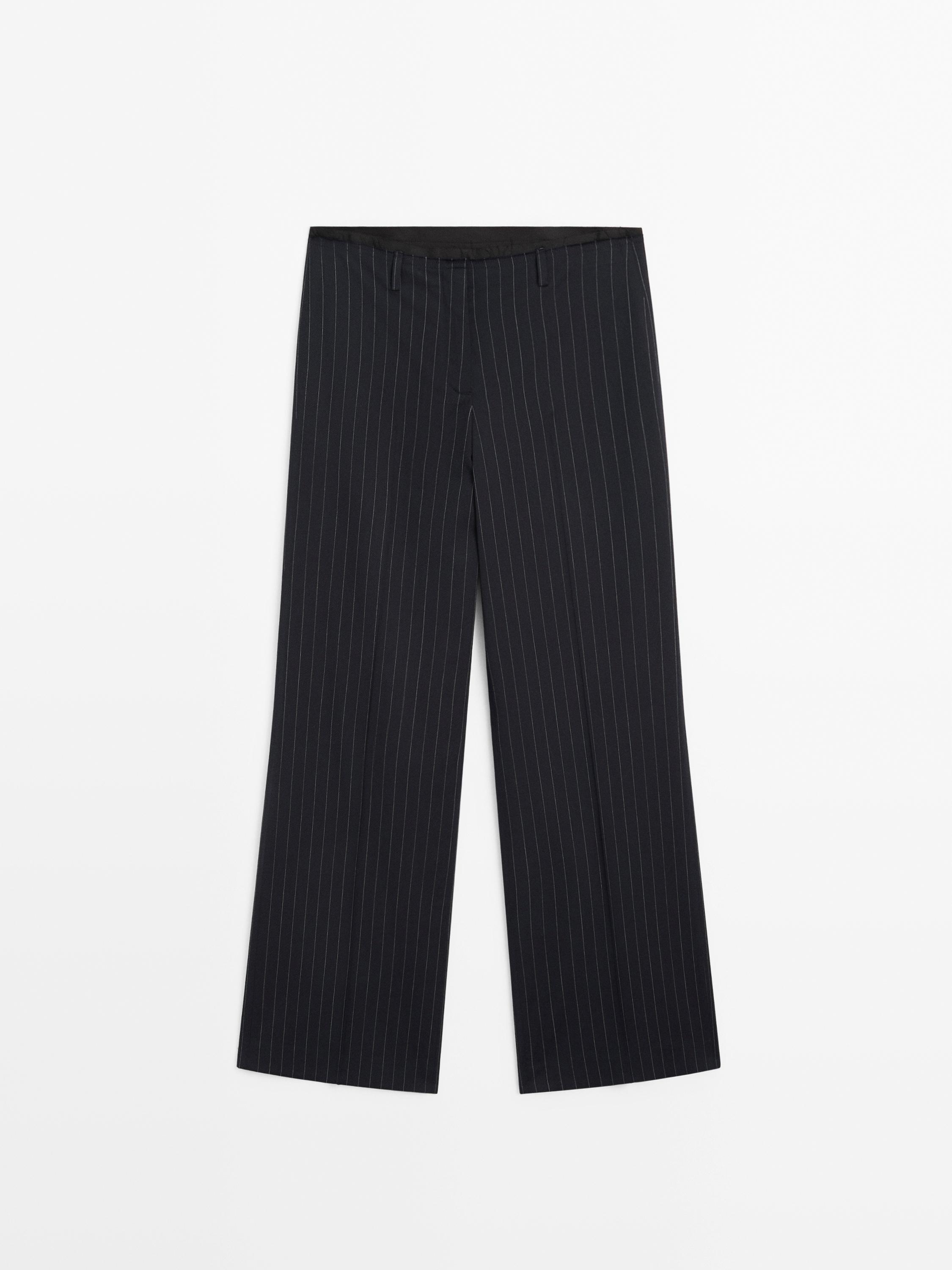 Pinstripe wool blend trousers - Navy blue | ZARA United States