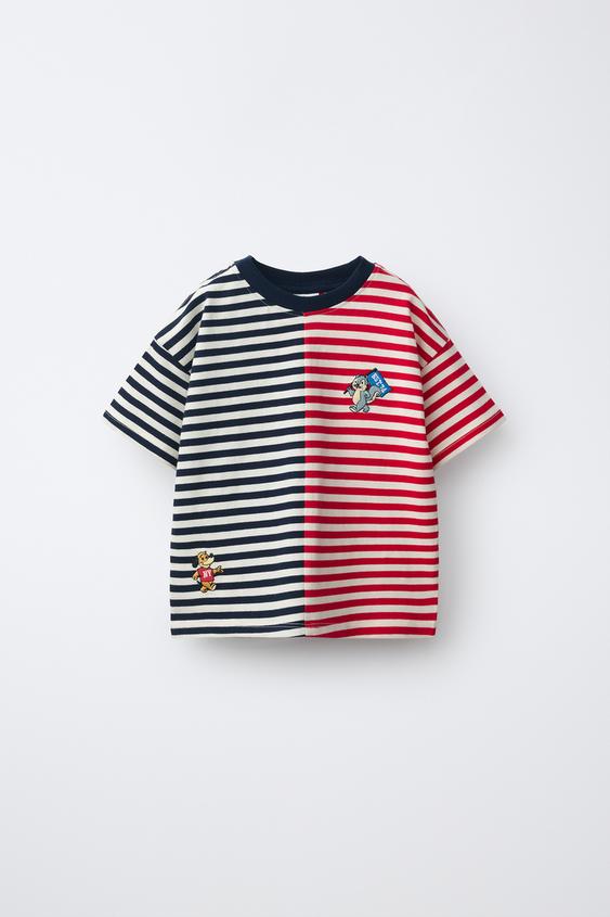 CAMISETA RAYAS BORDADOS - rojo/marino de Zara - Imagen 0