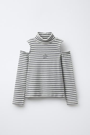 CAMISETA CUELLO VUELTO CUT OUT  - rayas de Zara - Imagen 0