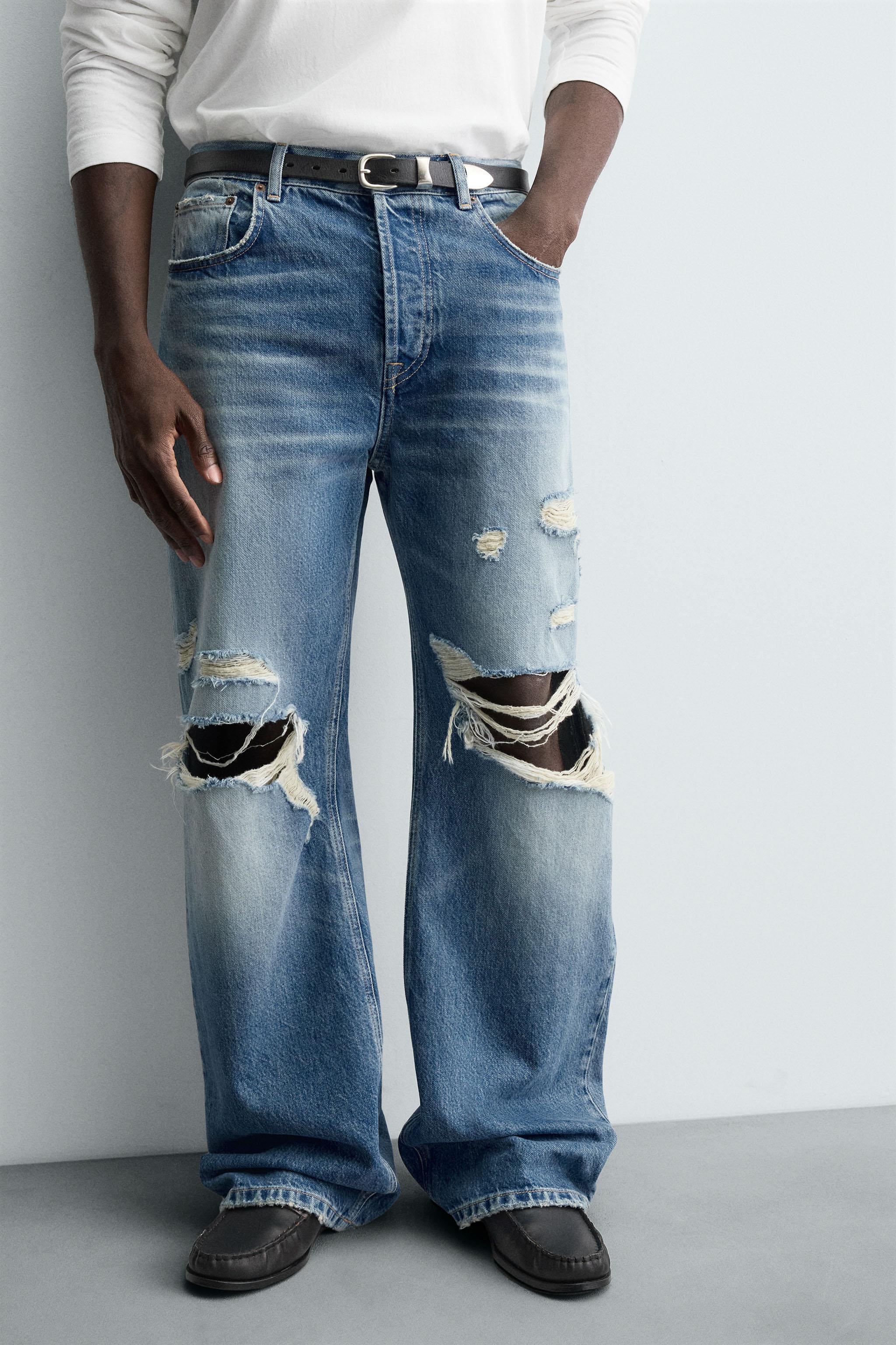 あき　トリデン　プランエス RIPPED RELAXED FIT JEANS - Blue | ZARA United States
