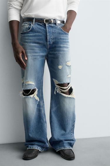 RIPPED RELAXED FIT JEANS - Blue by Zara - Image 4
