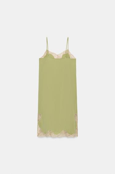 ROBE SATINÉE DENTELLE ZW COLLECTION - Vert pistache de Zara - Image 5