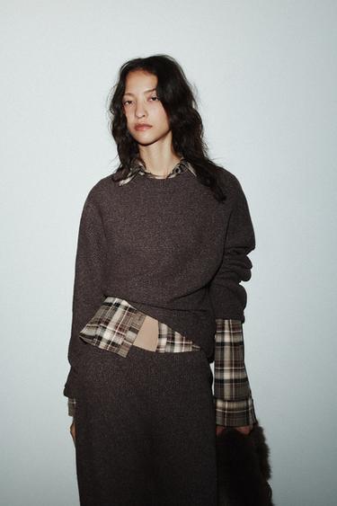 Zaras SWEATSHIRT SOFT LÅNG ÄRM - Brun med gråmelering