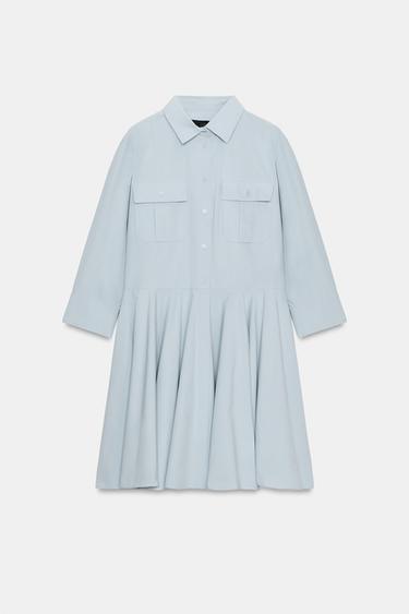 ZW COLLECTION PLEATED SHIRT DRESS - Light blue by Zara - Image 5