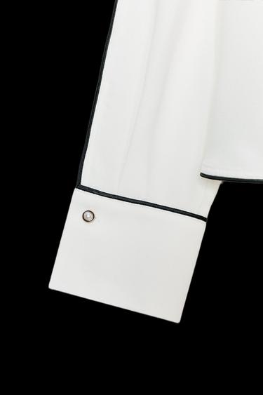 CONTRAST CREPE BLOUSE WITH PIPING - Black / White by Zara