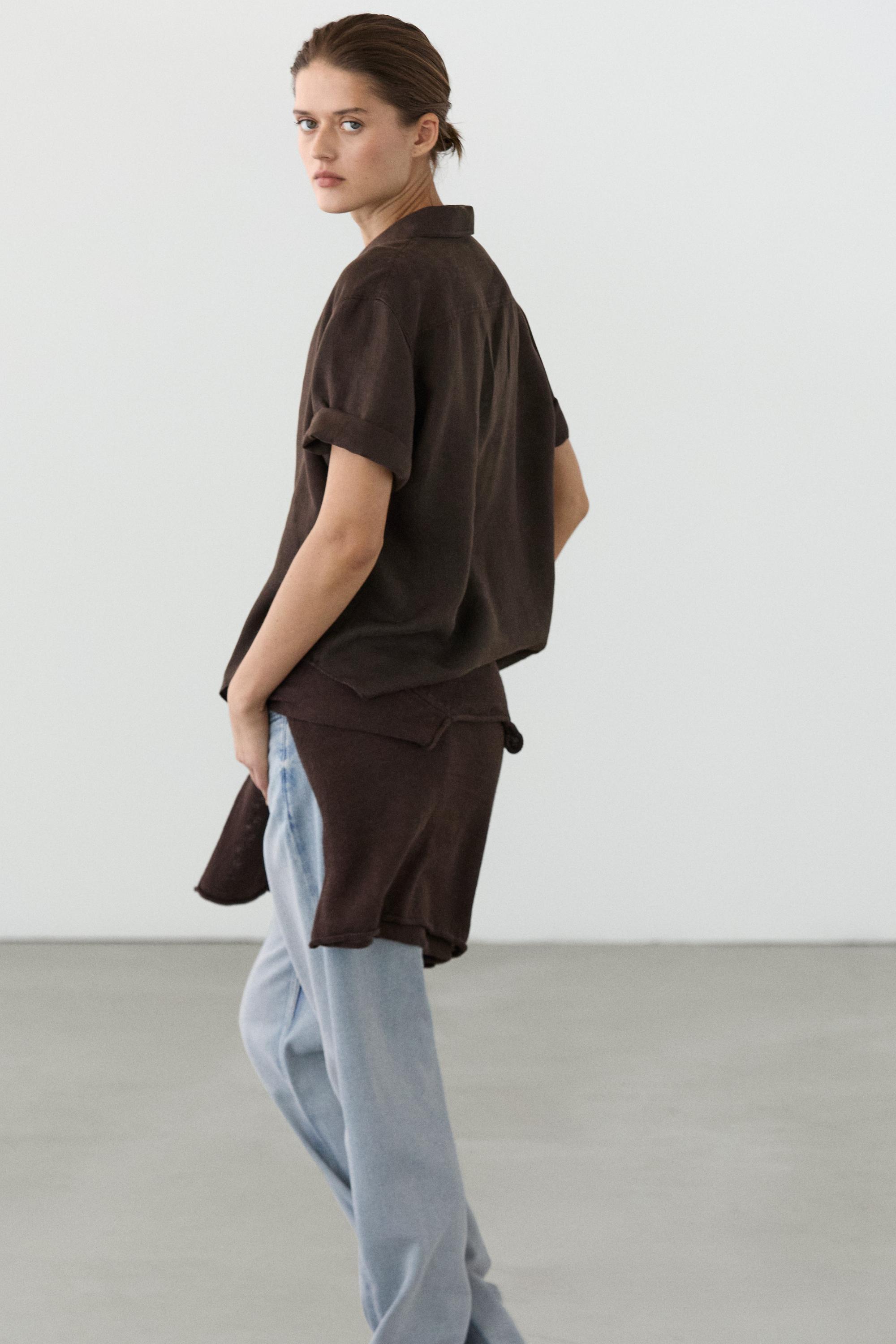 Linen blouse with polo collar