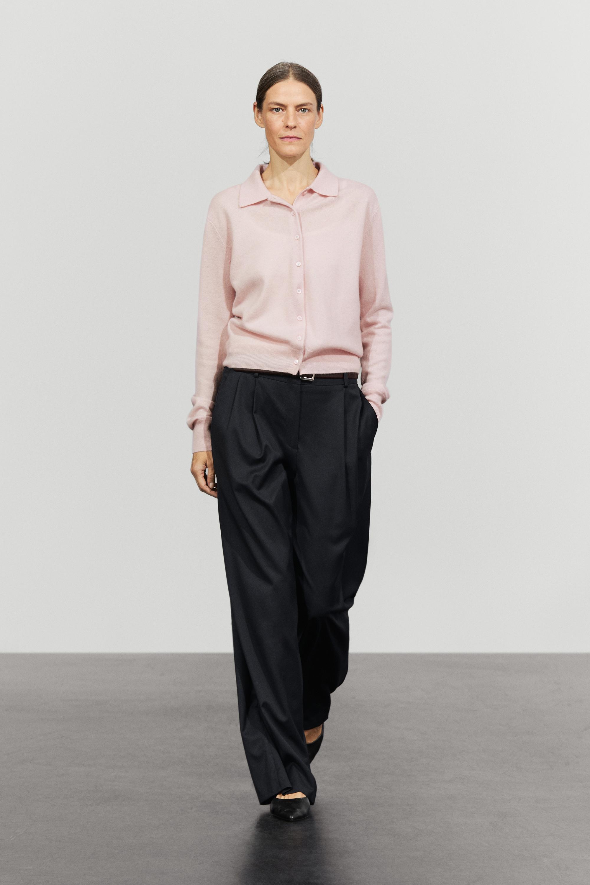 100% cashmere knit polo collar cardigan