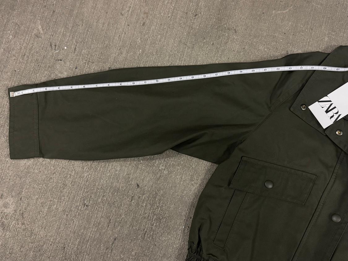 CROPPED GREEN WAX FINISH COTTON BOMBER JACKET - Image 4