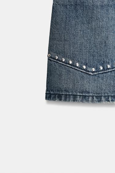 TRF STUDDED DENIM SHORTS - Blue by Zara - Image 7