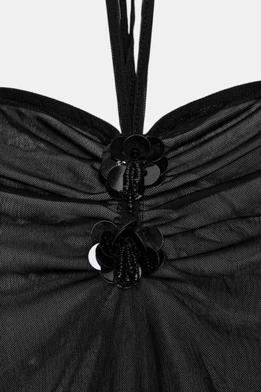 HALTER NECK TULLE TOP WITH FLOWER DETAIL - Black by Zara - Image 9