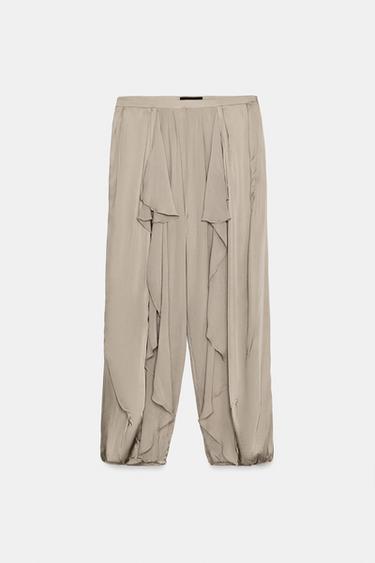 PANTALON BOUFFANT À VOLANTS ZW COLLECTION - Gris taupe de Zara - Image 3
