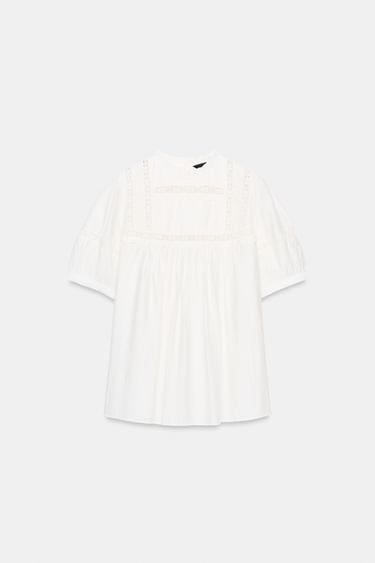 Zaras ROMANTISK BLUS MED BALLONGÄRMAR - Vit