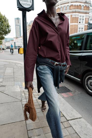 POPLIN OVERSIZE SHIRT - Aubergine by Zara - Image 1