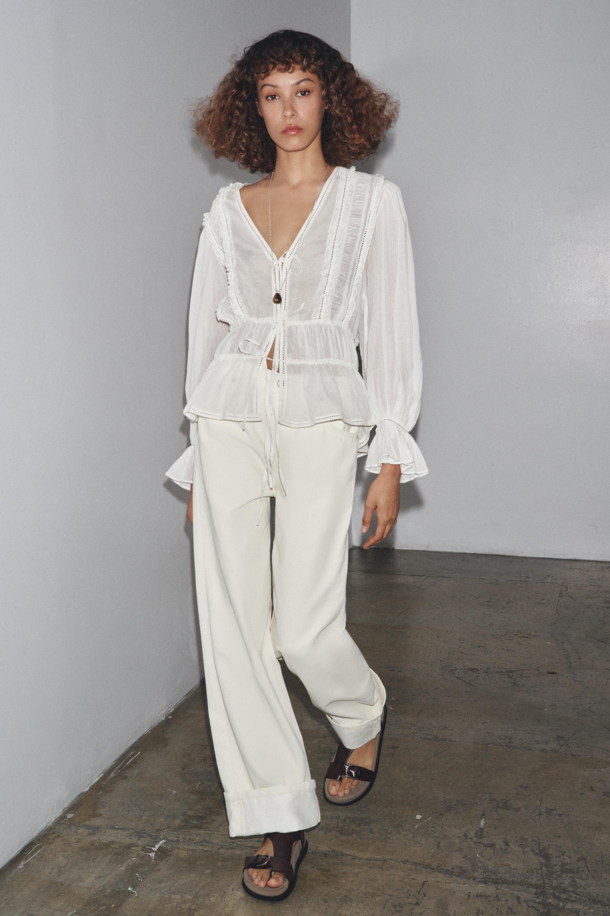 ZW COLLECTION ROMANTIC LADDER STITCH SHIRT - Oyster-white