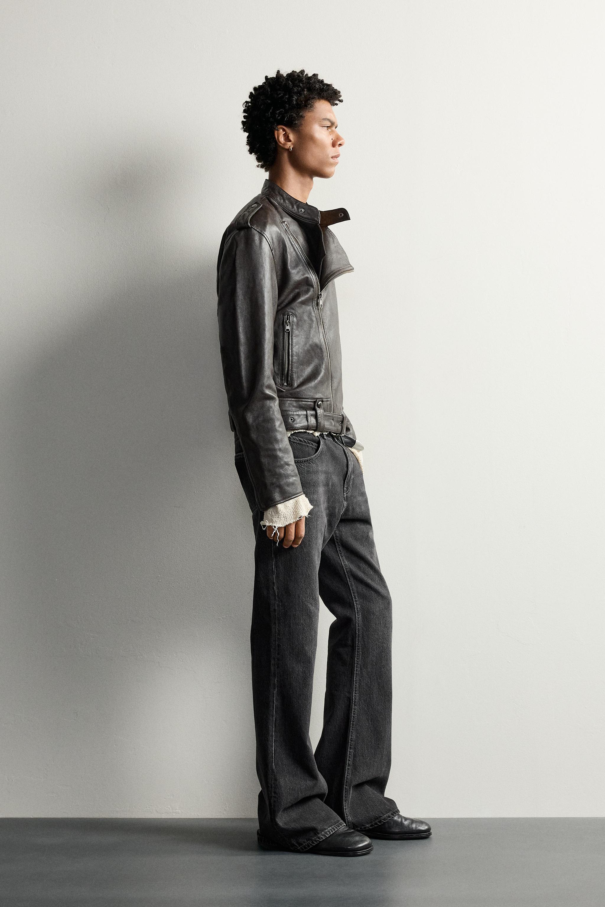 BLOUSON BIKER EN CUIR COUPE CROPPED