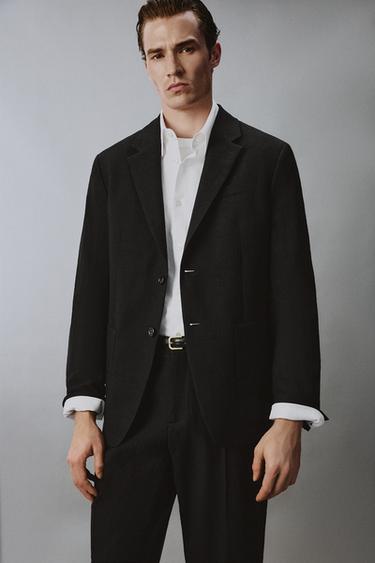 100% WOOL TEXTURED SUIT BLAZER - Black by Zara - Image 5