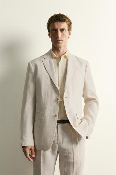 100% LINEN SUIT BLAZER - Sand by Zara