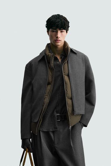 CROPPED FIT JACKET - Grey marl by Zara
